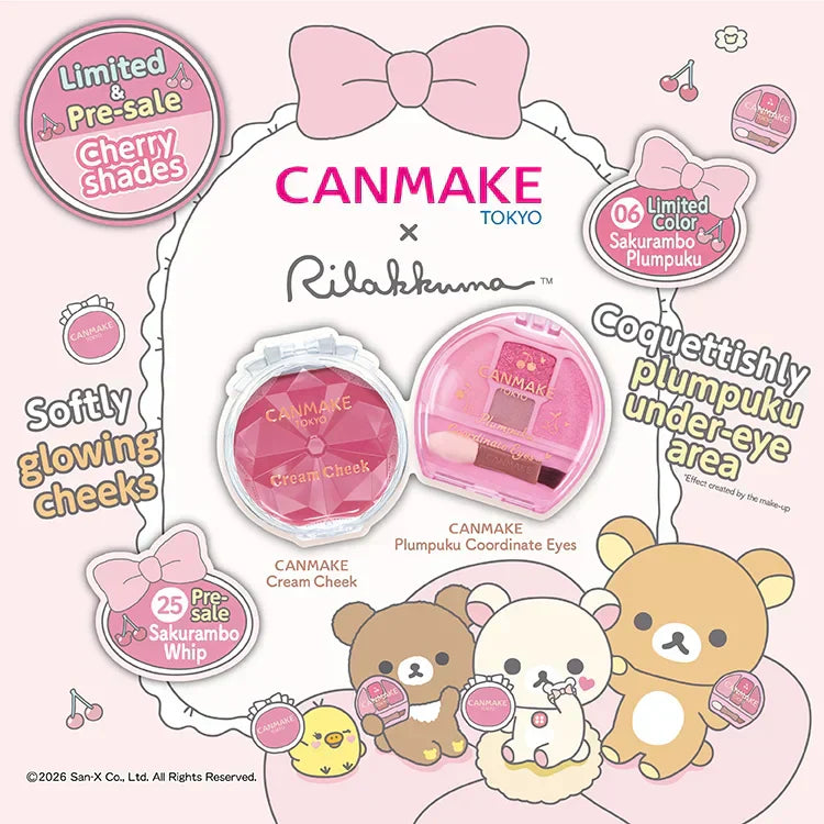 “CANMAKE×Rilakkuma”Cherry shades creates plump under eye area and soft cheeks♡